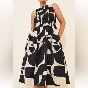 WRAY Flor Midi Dress Printed black and cream Women's Dress SZ M used